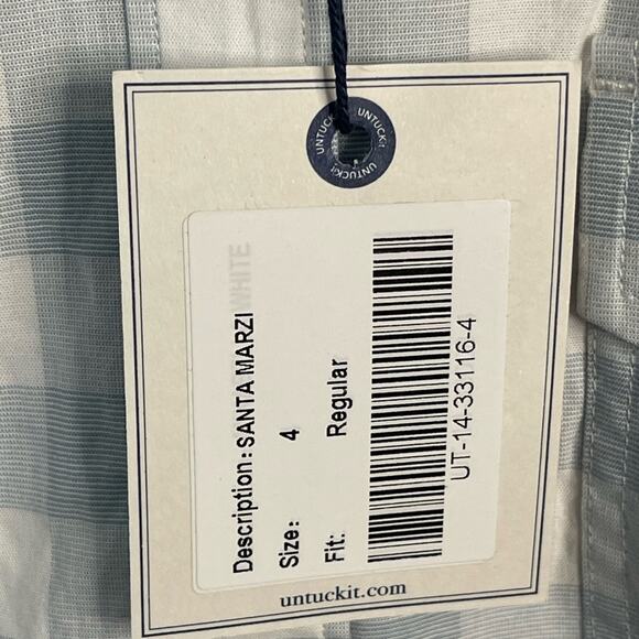 UNTUCKit Women's Button Down Santa Marzi Plaid Long Sleeve Shirt Blue White 4 - Picture 6 of 8